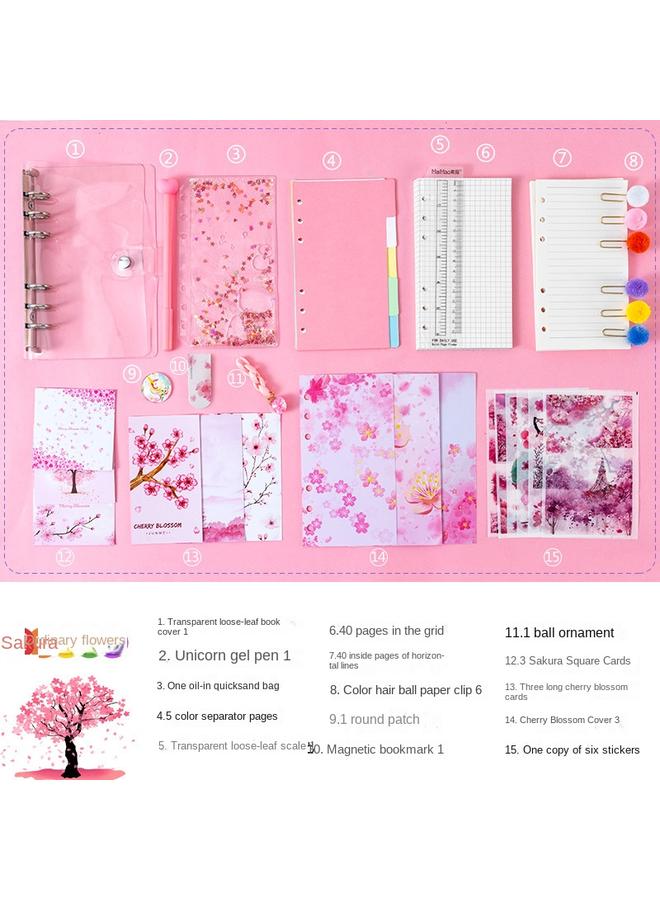 Bluejw Dream Cherry Blossom Quicksand Hand Ledger Simple Ins Style Girl Cute Loose-leaf Detachable Net Red Hand Ledger Suit - Image 1