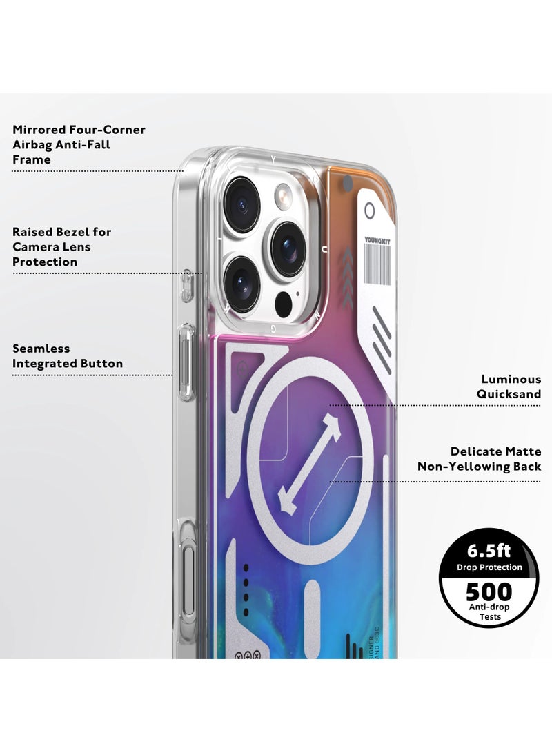 YOUNG KIT Cyberpunk Blue Luminous Quicksand MagSafe Case for iPhone 16 Pro Max – Glow-in-the-Dark Liquid Sand Shockproof Cover  - Image 3
