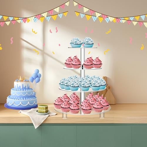 Jusalpha Large 4 Tier Cupcake Stand,Acrylic Round Cake Stand Dessert Tower Tea Party Serving Platter, Cupcake Tree Wedding Party Décor, Stand with Rod Feet (4RF) - Image 4