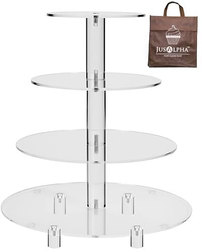 Jusalpha Large 4 Tier Cupcake Stand,Acrylic Round Cake Stand Dessert Tower Tea Party Serving Platter, Cupcake Tree Wedding Party Décor, Stand with Rod Feet (4RF) - Image 1
