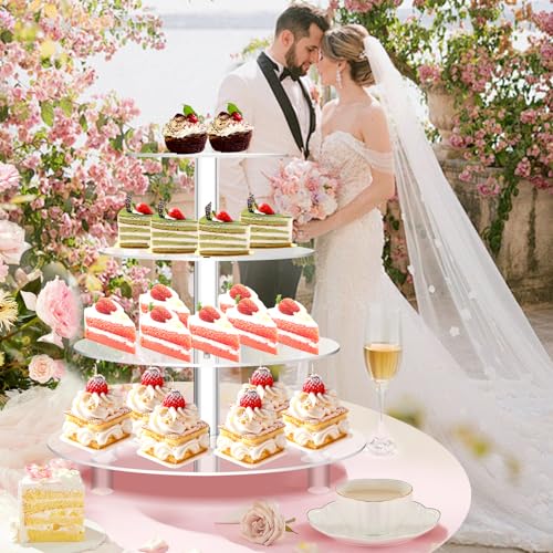 Jusalpha Large 4 Tier Cupcake Stand,Acrylic Round Cake Stand Dessert Tower Tea Party Serving Platter, Cupcake Tree Wedding Party Décor, Stand with Rod Feet (4RF) - Image 3