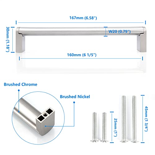 FULGENTE 10 Pack 6-1/5" (160mm) Kitchen Cabinet Handles and Pulls Brushed Nickel Stainless Steel Hardware Brushed Satin Nickel Handle for Bathroom Drawer Door Flat Sliver Cupboard Dresser Pull - Image 2