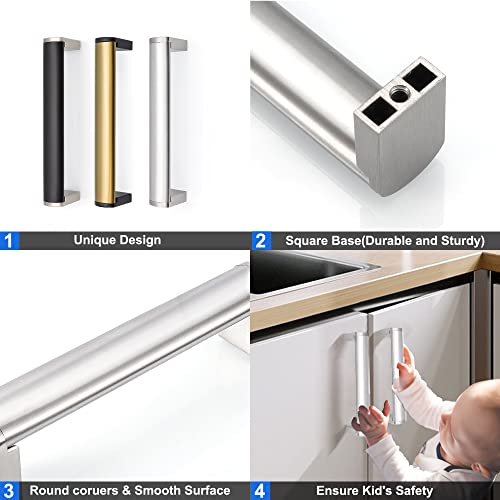 FULGENTE 10 Pack 6-1/5" (160mm) Kitchen Cabinet Handles and Pulls Brushed Nickel Stainless Steel Hardware Brushed Satin Nickel Handle for Bathroom Drawer Door Flat Sliver Cupboard Dresser Pull - Image 3