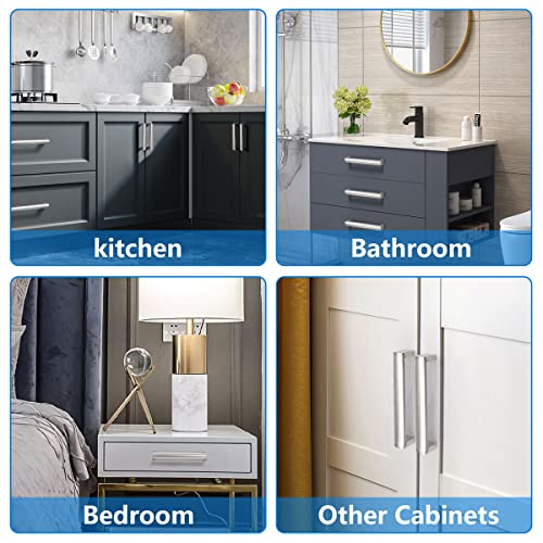 FULGENTE 10 Pack 6-1/5" (160mm) Kitchen Cabinet Handles and Pulls Brushed Nickel Stainless Steel Hardware Brushed Satin Nickel Handle for Bathroom Drawer Door Flat Sliver Cupboard Dresser Pull - Image 4