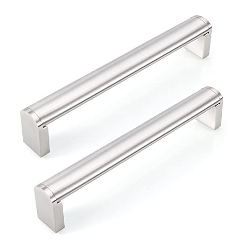 FULGENTE 10 Pack 6-1/5" (160mm) Kitchen Cabinet Handles and Pulls Brushed Nickel Stainless Steel Hardware Brushed Satin Nickel Handle for Bathroom Drawer Door Flat Sliver Cupboard Dresser Pull - Image 1
