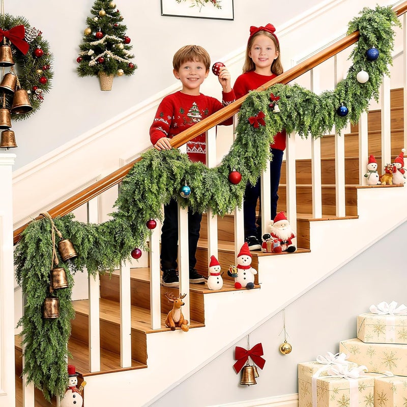 Dirnun Christmas Garland Real Touch Cedar Garland Christmas Decorations 9 ft Soft and Lush Realistic Faux Pine Garlands for Mantle, Table, Stairs, Doorframe, Fireplace Indoor Outdoor Holiday Decorations - Image 3