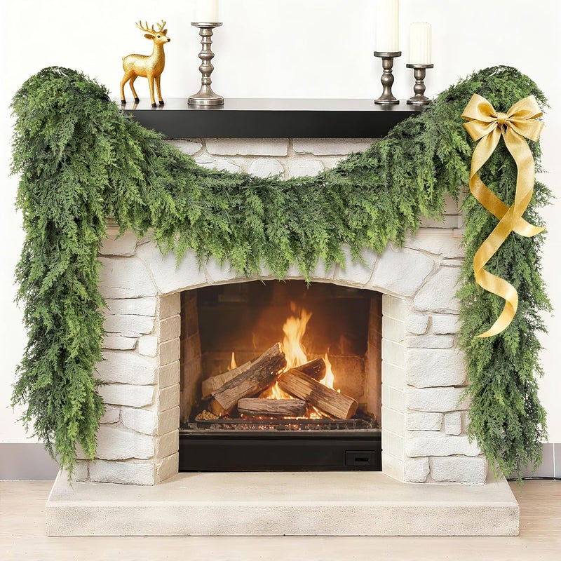 Dirnun Christmas Garland Real Touch Cedar Garland Christmas Decorations 9 ft Soft and Lush Realistic Faux Pine Garlands for Mantle, Table, Stairs, Doorframe, Fireplace Indoor Outdoor Holiday Decorations - Image 1