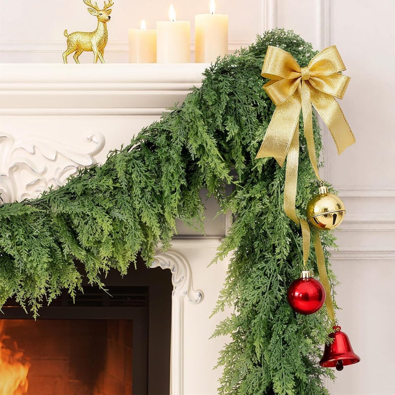 Dirnun Christmas Garland Real Touch Cedar Garland Christmas Decorations 9 ft Soft and Lush Realistic Faux Pine Garlands for Mantle, Table, Stairs, Doorframe, Fireplace Indoor Outdoor Holiday Decorations - Image 2