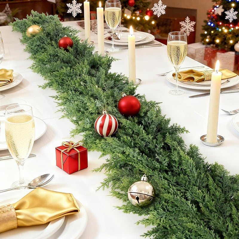 Dirnun Christmas Garland Real Touch Cedar Garland Christmas Decorations 9 ft Soft and Lush Realistic Faux Pine Garlands for Mantle, Table, Stairs, Doorframe, Fireplace Indoor Outdoor Holiday Decorations - Image 5