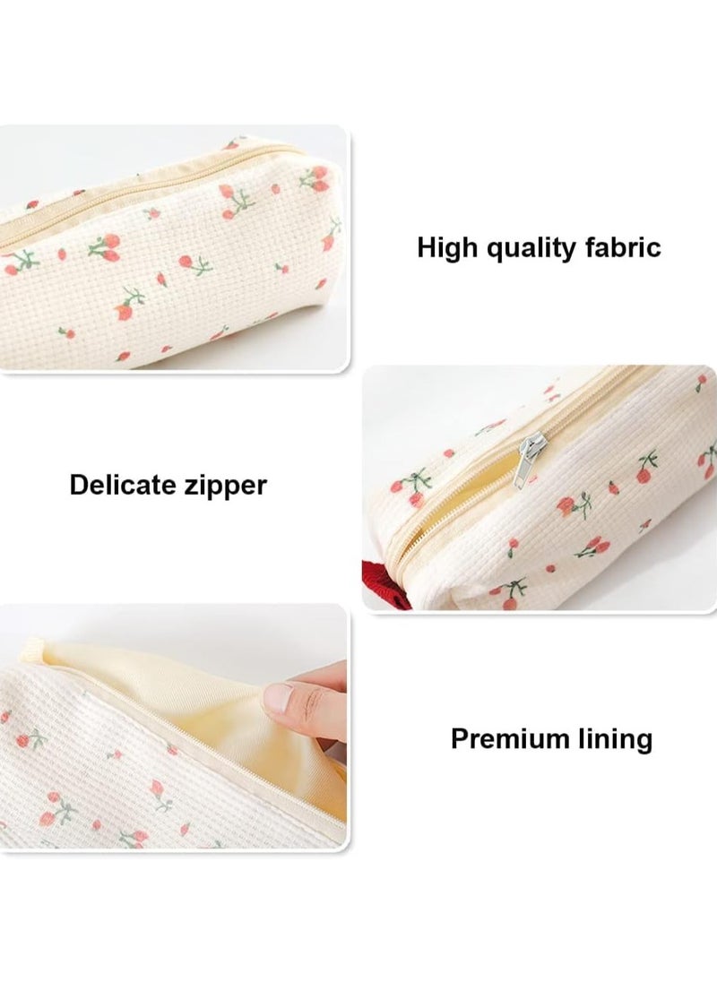 YelaJoy Floral Prints Small Pencil Bag, Cotton Concise Zipper Pen Pouch, Little Freshness Style Floral Pattern Stationery Storage Cases for School Office, 2 Pcs  - Image 2