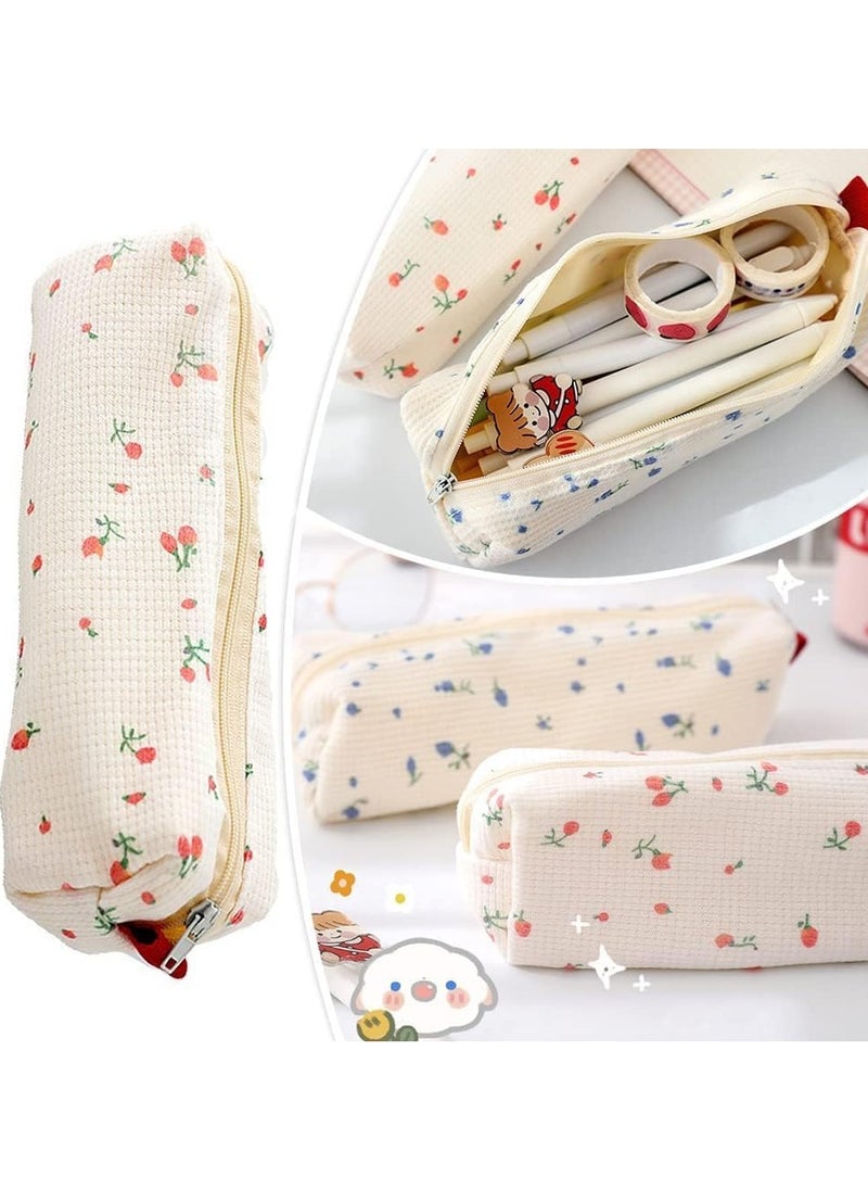 YelaJoy Floral Prints Small Pencil Bag, Cotton Concise Zipper Pen Pouch, Little Freshness Style Floral Pattern Stationery Storage Cases for School Office, 2 Pcs  - Image 3