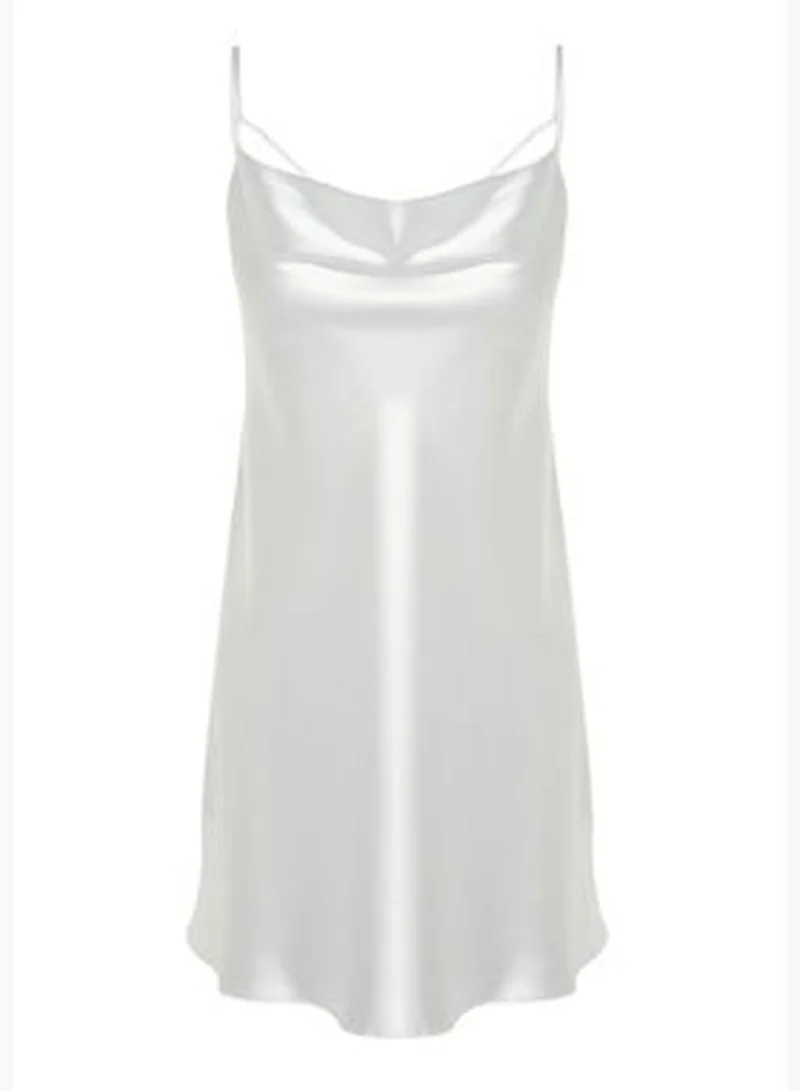 trendyol Ecru Lace Collar Back Detailed Satin Woven Nightgown