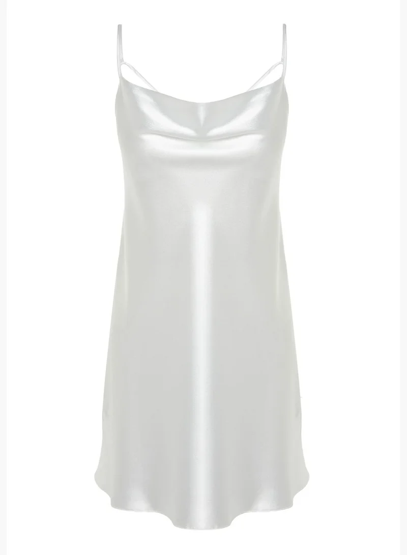 trendyol Ecru Lace Collar Back Detailed Satin Woven Nightgown