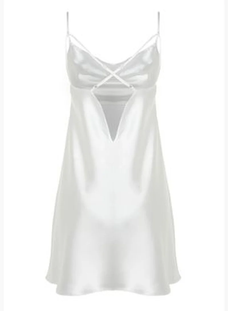 trendyol Ecru Lace Collar Back Detailed Satin Woven Nightgown