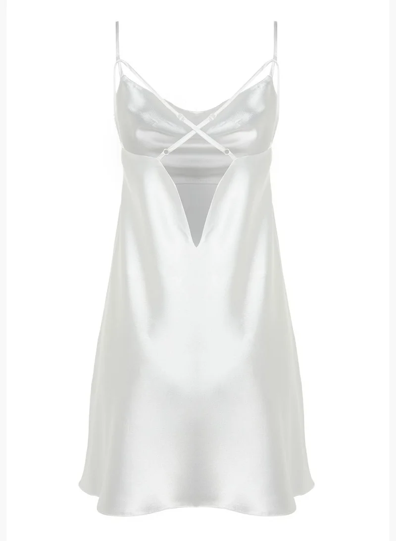 trendyol Ecru Lace Collar Back Detailed Satin Woven Nightgown