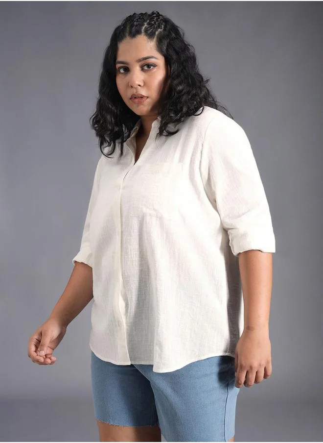 HIGH STAR Plus Size Classic Collar Oversized Shirt with Patch Pocket