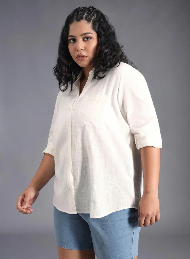 HIGH STAR HIGH STAR Plus Size Classic Collar Oversized Shirt with Patch Pocket
