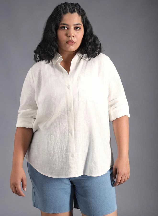 HIGH STAR HIGH STAR Plus Size Classic Collar Oversized Shirt with Patch Pocket