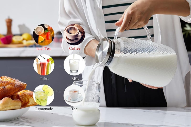 Purefold Pitcher with Lid, 78 oz Glass Jug with Stainless Steel Lid for Hot and Cold Water, Fruit Tea, Coffee Maker, Ice Tea, Juice, Pineapple Series (Clear) - Image 5