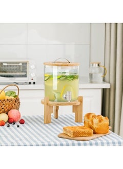Happy Home 5L Glass Beverage Dispenser with Wooden Stand with Stainless Steel Faucet and Lid Refrigerator Dispenser for Hot or Cold Beverages, Water, Juice, Liquids, Iced Tea  - Image 4