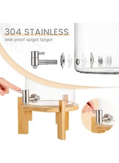 Happy Home 5L Glass Beverage Dispenser with Wooden Stand with Stainless Steel Faucet and Lid Refrigerator Dispenser for Hot or Cold Beverages, Water, Juice, Liquids, Iced Tea  - Image 3