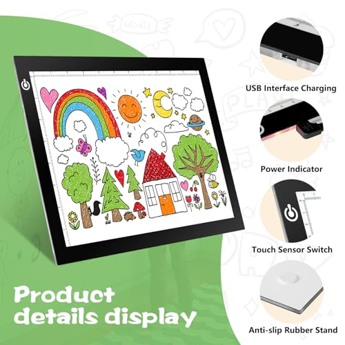 KIVOTAC 9x12 Inch LED Light Pad, Ultra-Thin USB Powered Bright Light up Box Adjustable Light Table for Drawing, Weeding Vinyl, Diamond Art, Sketching, Tracing and Animation - Image 2