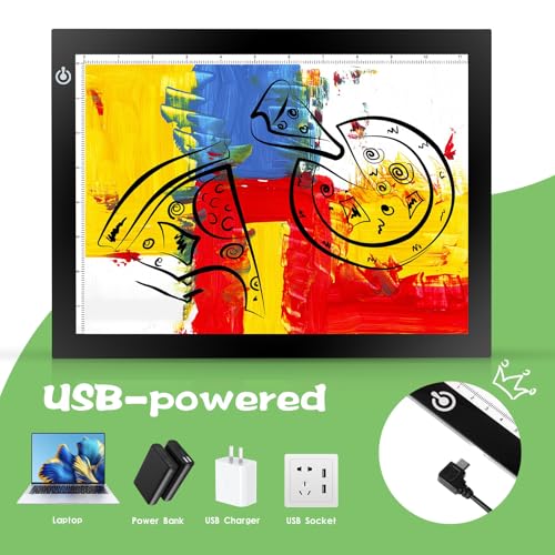 KIVOTAC 9x12 Inch LED Light Pad, Ultra-Thin USB Powered Bright Light up Box Adjustable Light Table for Drawing, Weeding Vinyl, Diamond Art, Sketching, Tracing and Animation - Image 4