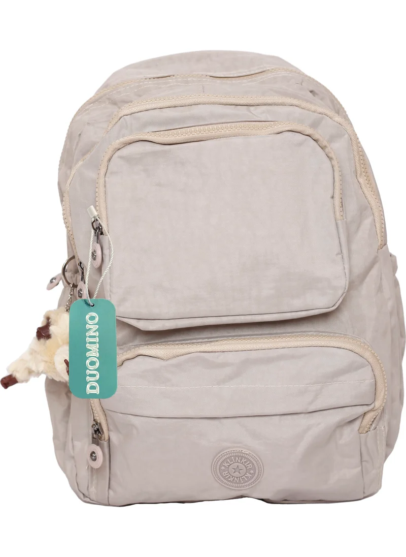 Duomino Crinkle Fabric Water Resistant Large Size Beige Crinkle Backpack/laptop School Bag