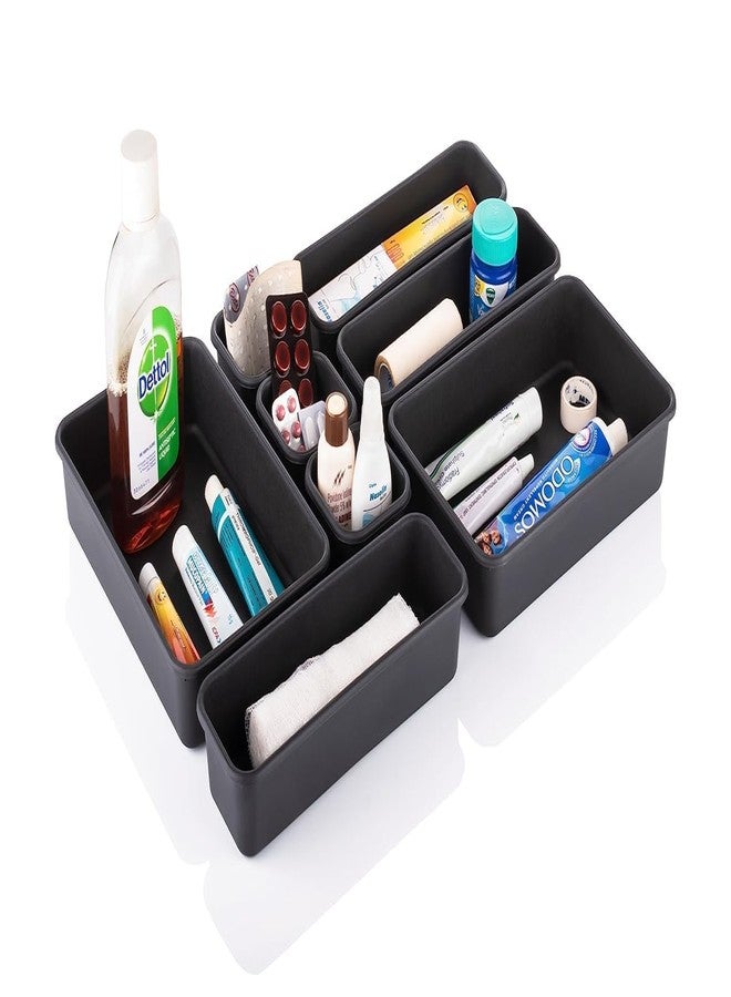 DIKPUL GROUP DIKPUL 8-Piece Drawer Organizer Set – Interlocking Plastic Divider Trays for Cutlery, Flatware, Makeup, Office & Desk Storage (Black) - Image 5