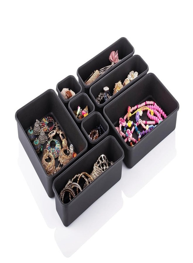 DIKPUL GROUP DIKPUL 8-Piece Drawer Organizer Set – Interlocking Plastic Divider Trays for Cutlery, Flatware, Makeup, Office & Desk Storage (Black) - Image 4