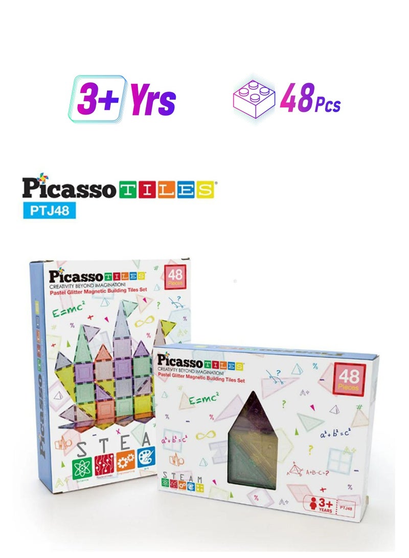 بيكاسو تيلز مكعبات بناء مغناطيسية لامعة من الباستيل مكونة من 48 قطعة، ألعاب حسية مغناطيسية للأطفال من سن 3 سنوات فما فوق - Image 1