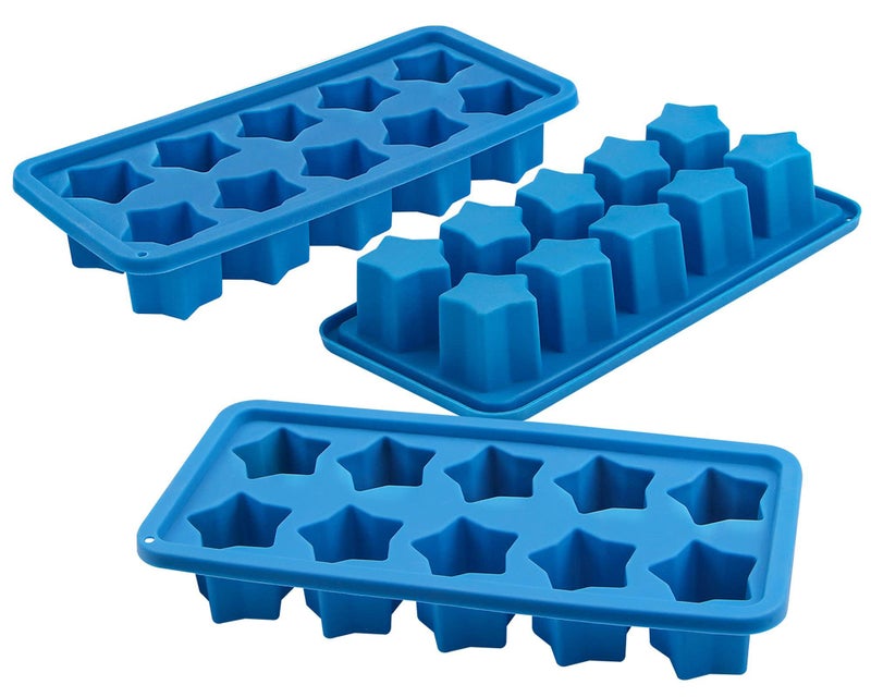 Webake Silicone Ice Cube Trays Star Shaped Ice Cube Molds for Whiskey and Cocktails Easy Release Jelly Crayon Mold Pack of 3