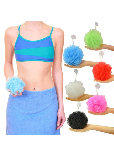 Brand Long Lasting Bath Sponge 6 Counts | 60g Heavy Bath Mesh Pouf with Suction Cup | Big Shower Sponge and Loofahs | Holding Up Bathing Exfoliator and Body Scrubber