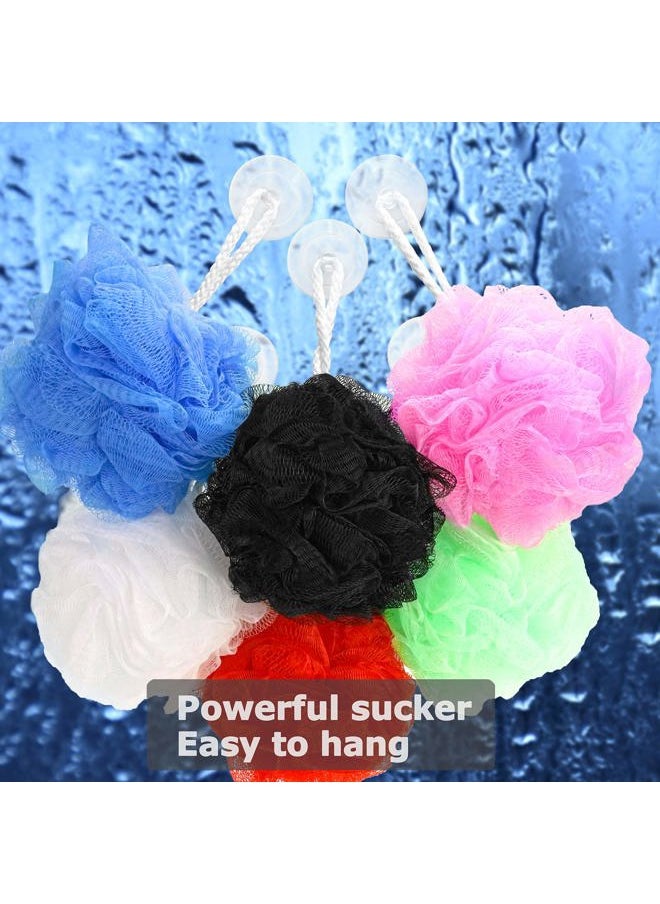 Brand Long Lasting Bath Sponge 6 Counts | 60g Heavy Bath Mesh Pouf with Suction Cup | Big Shower Sponge and Loofahs | Holding Up Bathing Exfoliator and Body Scrubber