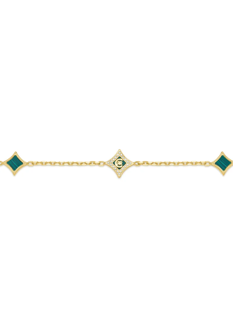 شيروتي 1881 Silvia Gold Plated with Diamond Shaped Malachite Set of Necklace,Earrings and Bracelet For Women