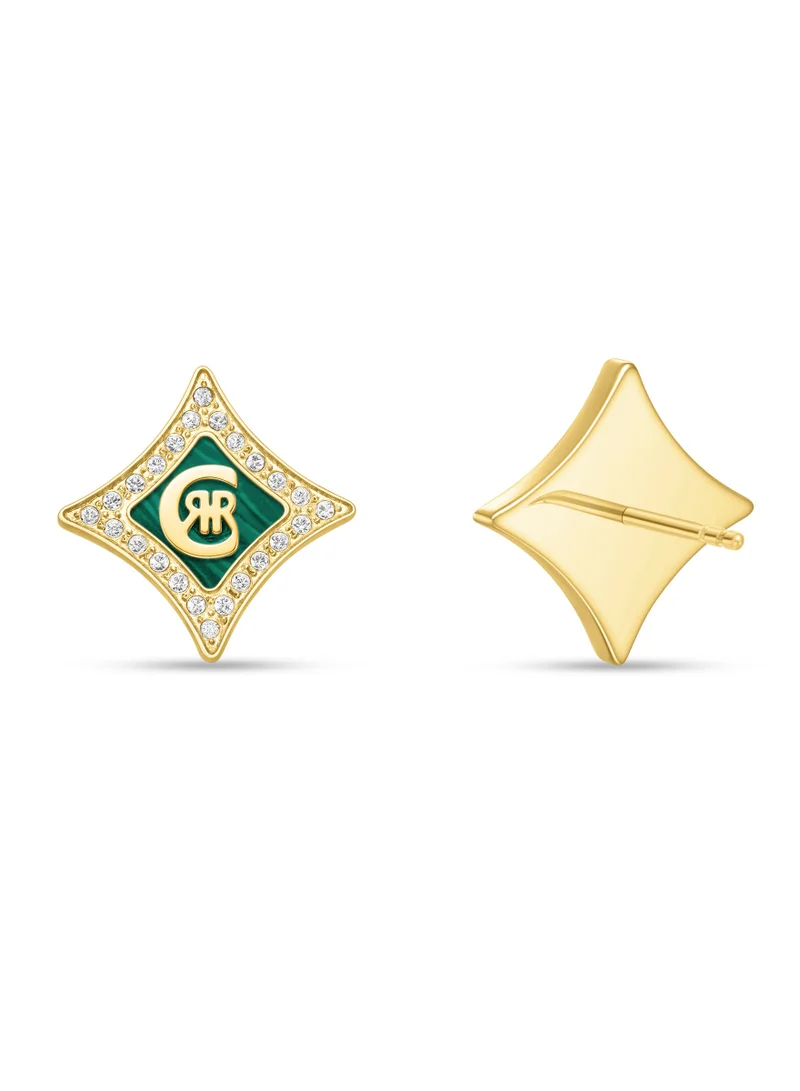 شيروتي 1881 Silvia Gold Plated with Diamond Shaped Malachite Set of Necklace,Earrings and Bracelet For Women