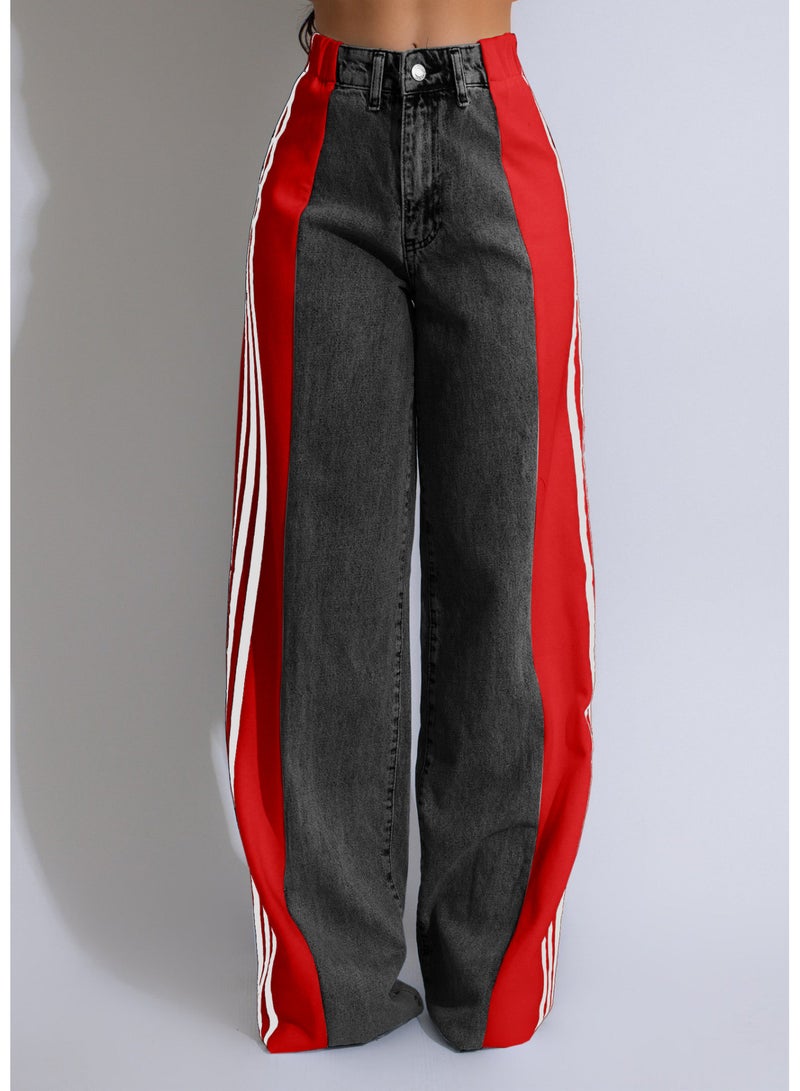 SCACTO Casual High-waist Stretch Straight-leg Jeans 