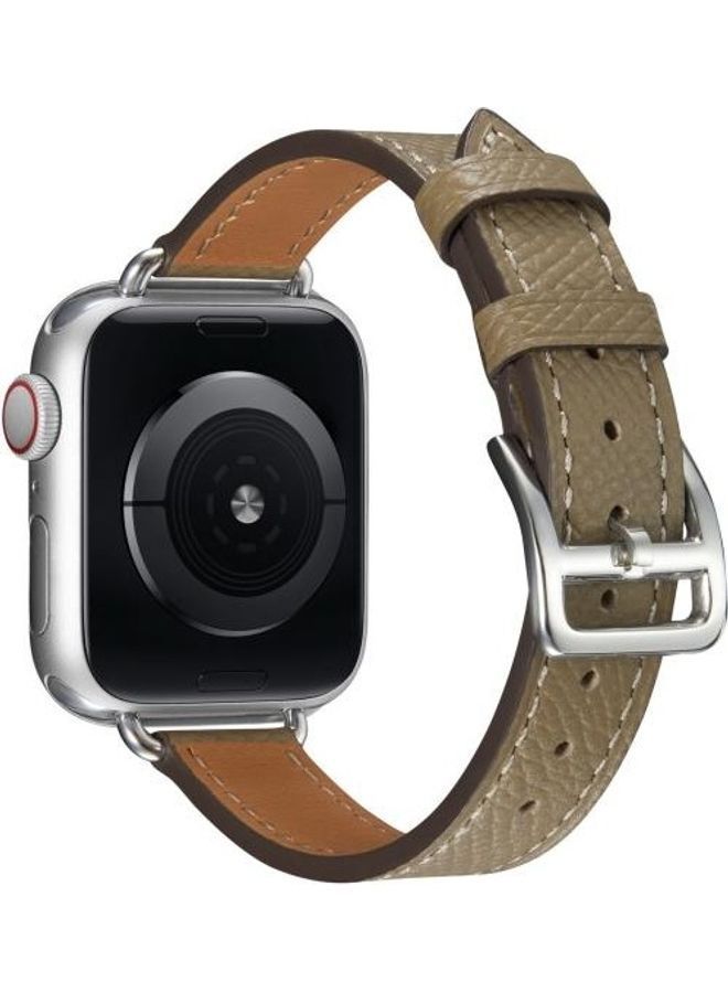 NIBEMINENT B Style Leather Strap Watchband For Apple Watch Series 7/6/SE/5/4/3/2/1 45/44/42mm Grey - Image 3