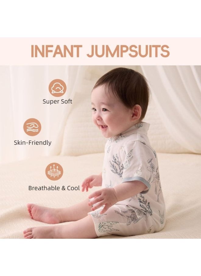 SEEDNUR - Infant Baby Unisex Jumpsuits with Button Short Sleeve 70%Viscose（From Bamboo）30%Cotton Forest Style Size 0-3 and 3-6 Month Old Babies - Image 1