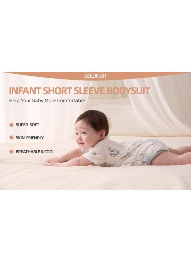 SEEDNUR - Infant Baby Unisex Jumpsuits with Button Short Sleeve 70%Viscose（From Bamboo）30%Cotton Forest Style Size 0-3 and 3-6 Month Old Babies - Image 1
