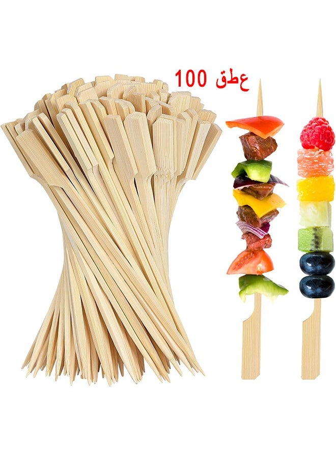 HS Bamboo Skewers, 6 inch Bamboo Sticks For Cocktail, 100PCS Shish Kabab Skewers Sticks Wide Flat Paddle Wooden Skewers, Barbeque, Grilling, Appetizers, Food Picks, Cocktail Picks For Party  - Image 1