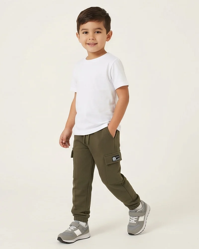 Redtag Boys Olive Cargo Pocket Track Pants