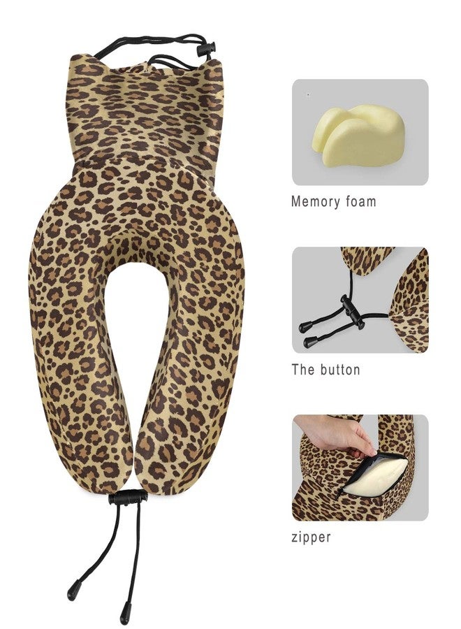 ALAZA Memory Foam Travel Pillow with Snap Clip Animal Leopard Print Geometric Brown Neck Pillow for Airplane Travel Kit, Soft Comfortable and Washable - Image 2