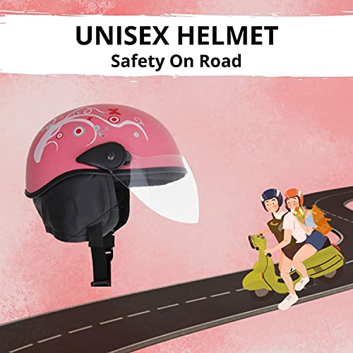 Western Era Half Helmet with Clear Visor for Men & Women ||Safety & Comfort|| Stylish Enhanced Design || (Pink Glossy) (Red Decal) (Large) - Image 2