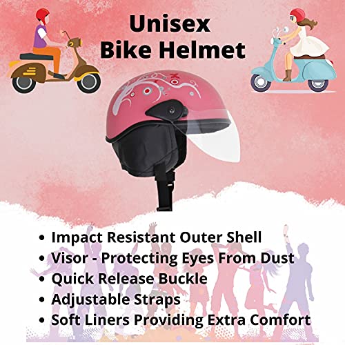 Western Era Half Helmet with Clear Visor for Men & Women ||Safety & Comfort|| Stylish Enhanced Design || (Pink Glossy) (Red Decal) (Large) - Image 5