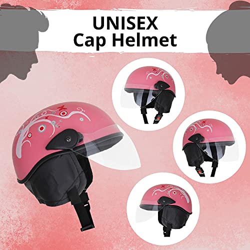 Western Era Half Helmet with Clear Visor for Men & Women ||Safety & Comfort|| Stylish Enhanced Design || (Pink Glossy) (Red Decal) (Large) - Image 3
