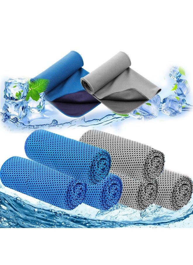 Hihonor 6PCS Cooling Towels for Hot Weather Instant Cold Breathable Towel Chilly Rags for Neck Sweat Towels for Gym Yoga Golf Tennis Workout Travel 100*30CM Blue  - Image 1