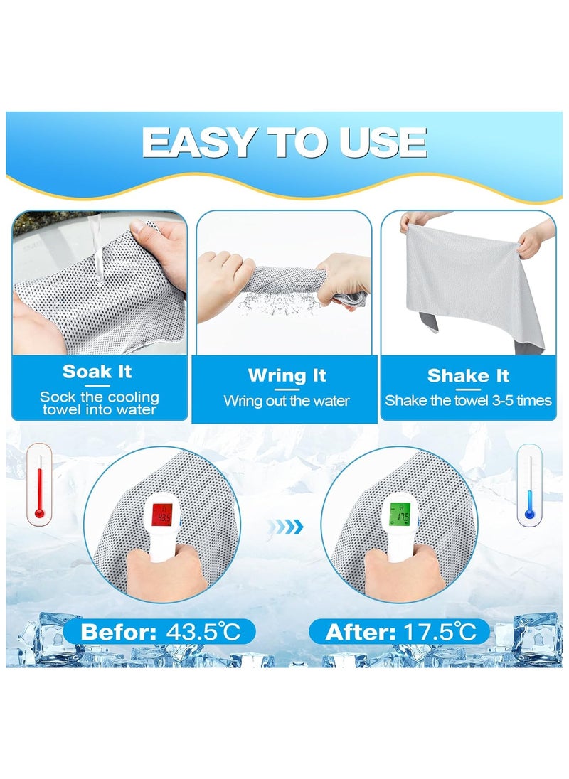 Hihonor 6PCS Cooling Towels for Hot Weather Instant Cold Breathable Towel Chilly Rags for Neck Sweat Towels for Gym Yoga Golf Tennis Workout Travel 100*30CM Blue  - Image 2