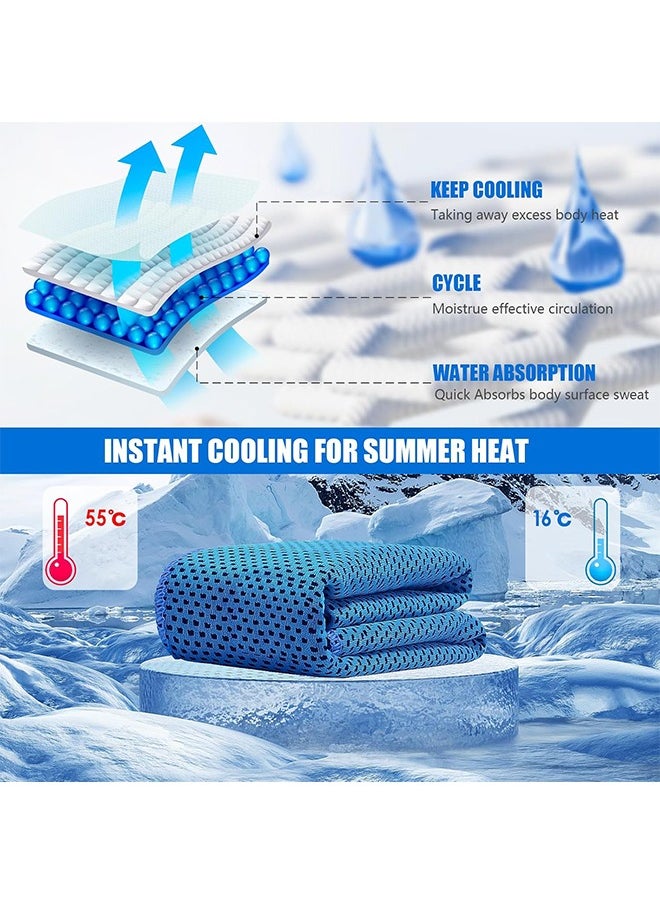 Hihonor 6PCS Cooling Towels for Hot Weather Instant Cold Breathable Towel Chilly Rags for Neck Sweat Towels for Gym Yoga Golf Tennis Workout Travel 100*30CM Blue  - Image 3