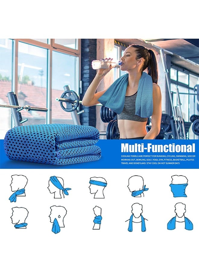 Hihonor 6PCS Cooling Towels for Hot Weather Instant Cold Breathable Towel Chilly Rags for Neck Sweat Towels for Gym Yoga Golf Tennis Workout Travel 100*30CM Blue  - Image 4